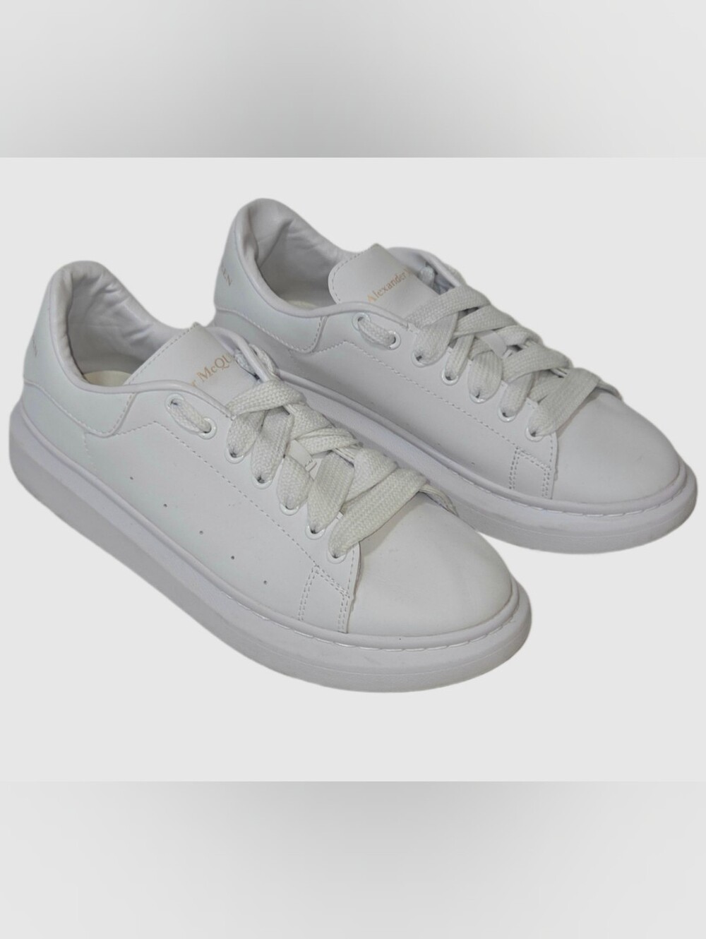 Alexander McQueen Oversized White Leather Gold Sneakers EU 43 US 10